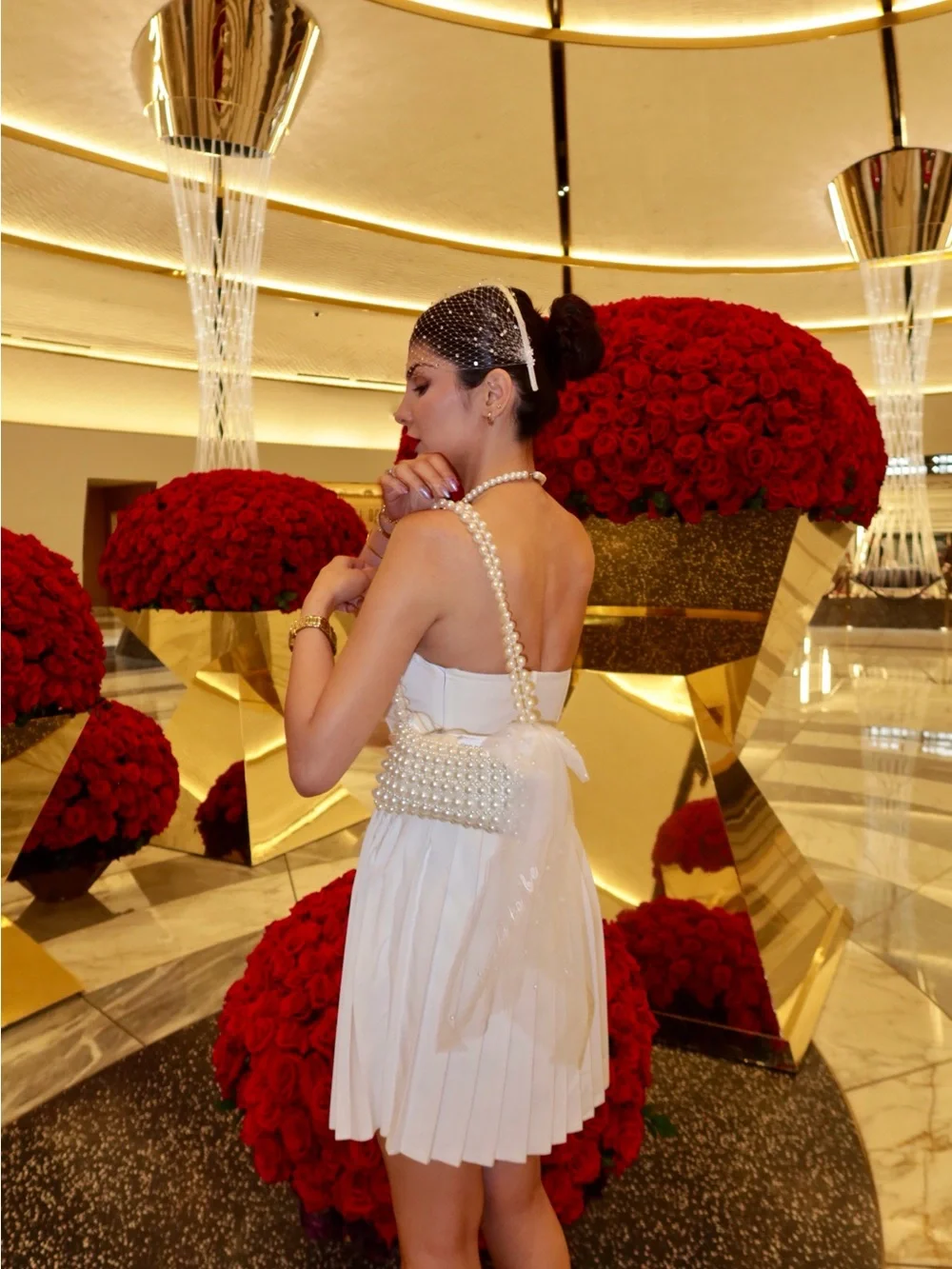 White Strapless Pleated Mini Dress